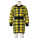 New autumn and winter skirt suit European and American sexy plaid thick sweater wrap hip skirt