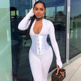 New women's wear fall 2020 Monochrome waist-seal front zipper casual jumpsuit with corset