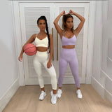 X01119C v-neck crop top sweatpants two piece set women elastic hight camisole chest cotton female outfit solid skinny streetwear