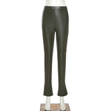 X00600V high-waisted imitation leather spliced leather pants