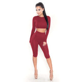 Women Two Piece Set Casual Tracksuits Long Crop Top And Biker Shorts Sets Sports Active Wear