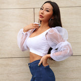 X00221S mesh stitching long sleeve vest for women hot new U collar crop top