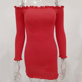 Fashion sexy dress 2020 autumn new Hot style agaric long sleeve T-shirt sexy one-shoulder woollen dress