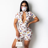 workout active bodycon Personalized zipper short sleeve butterfly print jumpsuit 2020 summer hot style