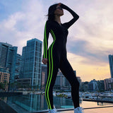 2020 New ribbon stitching contrast color slim stand collar zipper jumpsuit casual sport jumpsuit bodycon in stock