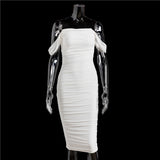 2021 hot style women dress ruffled mesh Strapless evening dress white graceful skirt