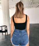 New Summer Women Square Collar Solid Color Sexy Crop Top