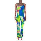 2020 Colorful printed trouser hem pleated suspenders jumpsuit