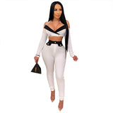 2021 hot sale Tight matching color short long sleeve condole belt crop suit casual women's 2 pieces set in stock