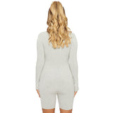 zipper v-neck sexy skinny romper women summer clothes playsuit long sleeve elastic hight solid color skinny streetwear