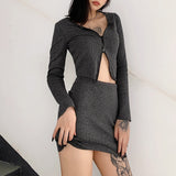 X00477V New 2021 fall/winter women's long-sleeved, zip-up cardigan, high-waist, hip-hugging dress casual set