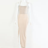 2020 new arrive Bright silk fashion sexy halter slit tight Girls' Dresses