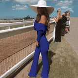 Mesh Patchwork Jumpsuits Women Sexy Off Shoulder Slash Neck Long Sleeve Jumpsuit Elegant Slim Wide Leg Pants