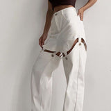 X00551M Autumn 2021 new women's wear featured button hollowed-out detachable loose straight pants casual pants