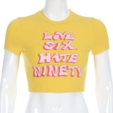 X20031S Spring/summer 2021 hot style casual women's yellow monogrammed T-shirt with short sleeves