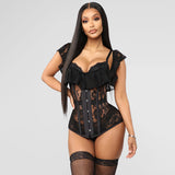 X01006C Black Lace Sexy Bustier Corset Top and Blouse Shirts Women Fashion Summer Shirts Hooks Backless Sleeveless Blouses