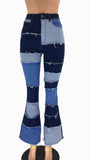 X01672C Ladies Plus Size Bell Bottom Jeans Patchwork High Waist Jeans Women Washed Flare Jeans