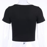 X00996C Short Sleeve Knitted Hot Sexy Tie Up Summer Tops Women T-Shirts Slim Female Tee Shirts Cropped Tops Basic Thin