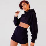 Sexy Two Piece Set Women Long Sleeve Crop Top Hoodies And Mini Skirt Casual Female Sweatshirts Streetwear