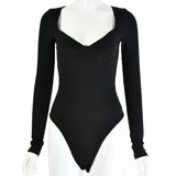 X00130S 2021 sexy low-cut v-neck long-sleeved slim-cut womens bodysuits