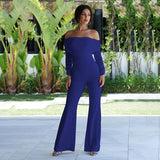 Mesh Patchwork Jumpsuits Women Sexy Off Shoulder Slash Neck Long Sleeve Jumpsuit Elegant Slim Wide Leg Pants