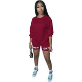 Ladies Letter Print Sports Gym Wear Clothing Long Sleeve Shorts Two-Piece Set Tracksuit Women Outfit