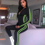 2020 New ribbon stitching contrast color slim stand collar zipper jumpsuit casual sport jumpsuit bodycon in stock