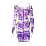 Popular tie-dye one-shouldered finger button dresses 2021 autumn new fashion sexy skirts