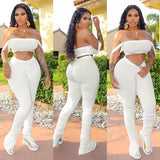 X01203C Off Shoulder Sexy Bodycon Matching Sets Women Sleeveless Club Party Two Piece Outfits Bodycon Top And Stacked Pants Set