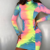 The new summer 2021 skirt women round neck and long sleeves dress Dyeing printing short