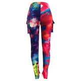 X01630C Phoenix Tie Dye Print Drawstring Side Pockets Stacked Pants Women Bottom Ribbed Knitted Colorful Stretchy Autumn Casual