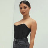 X02113C PU Leather Crocodile Sexy Strapless Corset Crop Tops for Women Fashion Sleeveless Backless Club Party Top Cropped