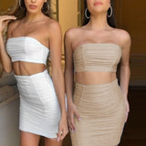 X00166L Sexy slimming vest pleated bodice two-piece skirt with buttock wrap+Trendy solid color club party set