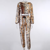 Hot style women sexy two-piece sets+Casual long sleeve printed leopard print hoodie suit