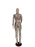 X00465L Phoenix New arrival sport women two-piece set+Leopard print navel print trouser suit