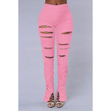 X00387L Phoenix Hot style new hipster women pants+Perforated solid-color pleated stacked slit and micro - stretch sweatpants