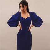 2021 summer Hot style Temperament-dress skirts in the long waist puff sleeve cotton long-sleeve formal dress