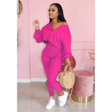 X00327L New arrival women two-piece set+Solid color temperament casual two - piece long - sleeved pantsuit