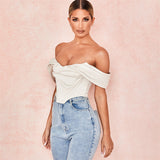 X00125S Satin Draped Corset Top Sexy Off Shoulder White Strapless Female Top Tees Cropped Tops Boning Clothes Luxurious