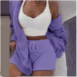 X00896S Phoenix 2021 Autumn Plush home wear leisure 3 - piece pajama long sleeve crop vest shorts set