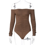 X00907M 2021 New Style Sexy long sleeves women's bodysuit Casual solid color fold tops in stock