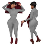 2020 New winter Women's Solid color long zip long sleeve jumpsuit nightclub wear