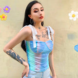 X00152M Colourful High Street Crop top Women Summer sexy sleeveless short tees High-class fashion hot sale top