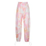 X00549M Autumn 2021 new letter-print loose-fitting feet elasticities high waist tie-dyed underwear pants