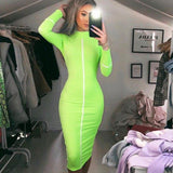 2020 HOT SALE autumn new long-sleeved split stitching linehigh-necked sexy dress