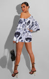 X00442S 2021 Newspaper suit shorts in loose, sexy print two-piece set