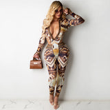 X01051M Sexy deep V-neck women's bodysuit Long sleeves fashion two pieces set Skinny high-elastic outfit in stock