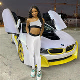 X01246C sporty fitness tracksuit women one shoulder tank+leggings 2 piece elastic sporty skinny active wear casual fashion