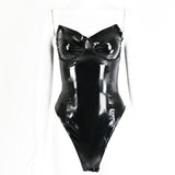 X00128S 2021 Sexy tight strap spring PU bodysuits for women jumpsuits