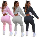 Women's hoodie solid color two-piece set velvet and thickened casual sports suit winter